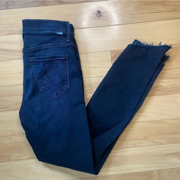 Mother The Stunner Zip Two Step Fray Jeans Womens Sz 25 Reg Dark Wash Mid Rise - Picture 1 of 11